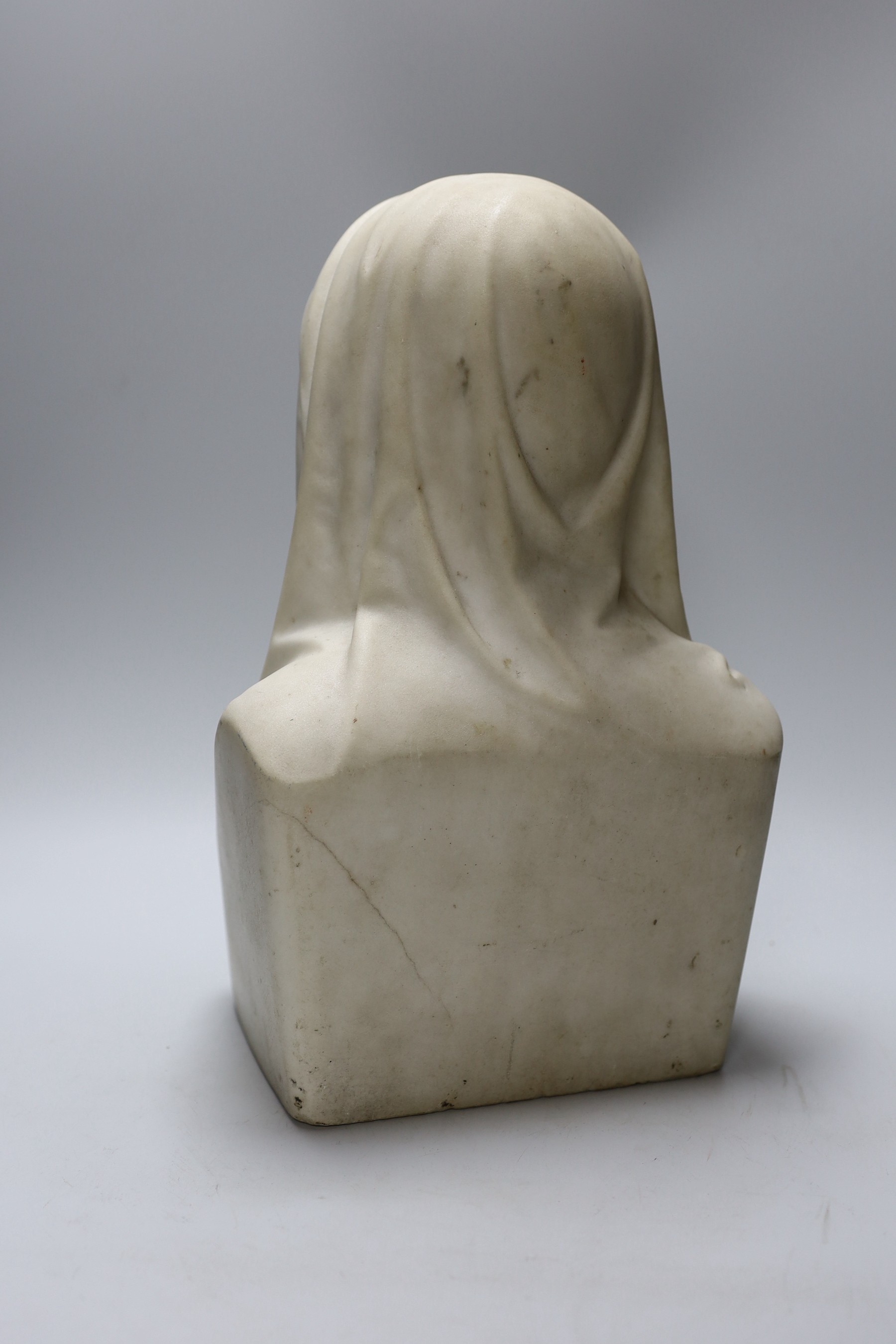 J.S. Westmacott 1866 - a Carrara marble bust of a lady, possibly Florence Nightingale, 36.5cms high. Condition - fair/good